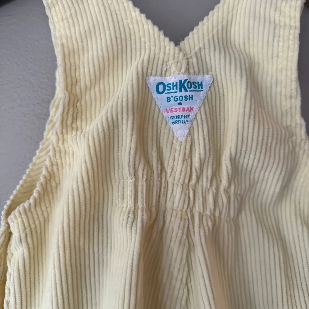 Vintage OshKosh B'Gosh Butter Yellow Soft Corduroy Bib Overalls 12 Mos 80s Union